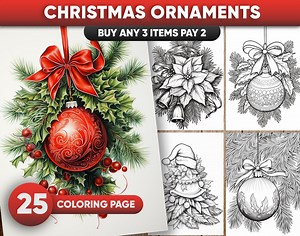 Christmas Ornaments Coloring Pages for Adults: 25 Grayscale Designs (JPG/PDF Digital Download) - Etsy