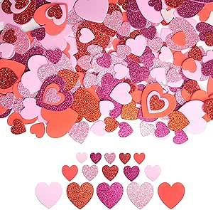 HADDIY Valentine's Day Foam Heart Stickers,300 Pcs Glitter Red Pink Hearts for Crafts 3 Different Sizes Heart Shape Decals for Kids Art Scrapbooking and Wedding Decor