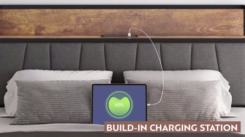 Queen Size Bed Frame with Headboard and Storage, Drawers Platform Bed Frame with Storage Chargin Station LED Light Bedframe, Heavy Duty, No Box Spring Needed