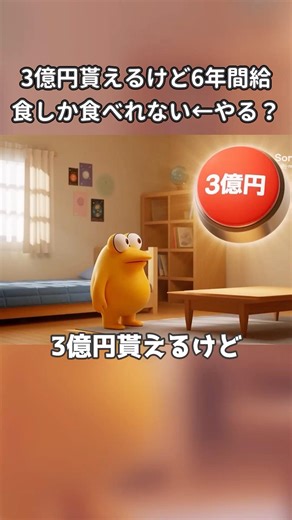 3億円もらえるけど6年間給食だけしか食べられないボタン←押す？