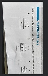 EXERCISE 16.1 Find the values of the letters in each of the fol... | Filo