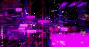 Virtual data on digital screen display, future technology and programming concept. Flying futuristic central processing unit. electronic circuitry within a computer. Seamless loop, 3D render