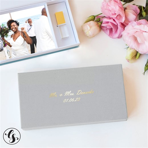 Boîte photo et clé USB personnalisée, clé USB personnalisée, boîte mémoire mariage, boîte impression lin, cadeaux photographe pour client - Etsy France