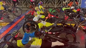 Handcyclists ready to go at the 2025 Detroit marathon starting line