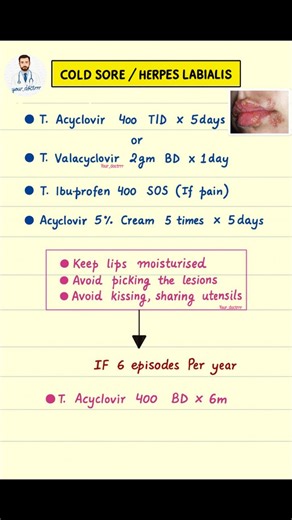 Doctor Beast | ✨ Cold Sore (Herpes Labialis) – Treatment & Prevention Guide ✨ Recurrent lip blisters? Early treatment can reduce duration and severity.... | Instagram