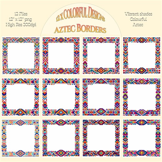 Aztec Inspired Border Clipart, 12 Colorful Tribal Frames (digital Download) - Etsy