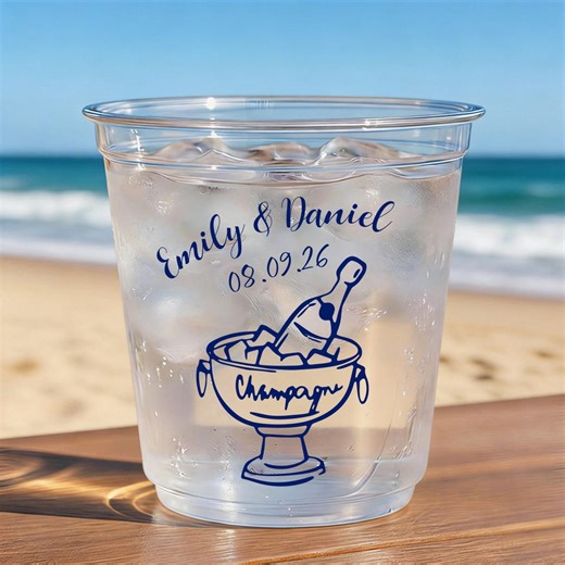 Personalized Plastic Cups, Custom Wedding Cups, Engagement Party Cups, Beach Wedding Drinkware, Champagne Toast, Reception Favor - Etsy