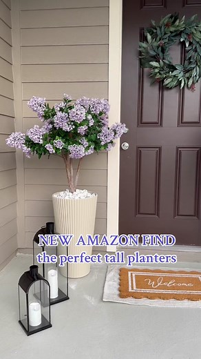 So in love with these new planters! They come in multiple colors and sizes! I have the tall in sandstone here. Linked in my bio under amazon finds! #amazonfinds #frontporch