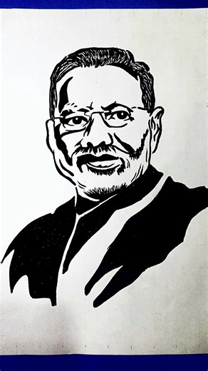 🎨 Black Marker Portrait of Narendra Modi | Hand-Drawn Art ✍️🔥 #modiji #modi #art #shorts #artist