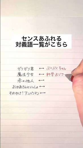 【他にある？】センスあふれる対義語一覧がこちら #手書き #ボールペン #日本語