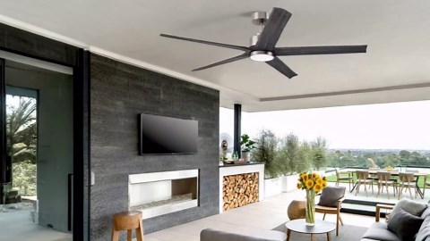 60 Inch Ceiling Fan with Lights and Remote, Outdoor 5 Wood Gray Blades Ceiling Fans for Patios, Modern High CFM Farmhouse Ceiling Fans, Large Reversible DC Motor Ceiling Fan, Dimmable 3CCT, 6-Speed