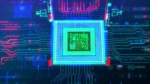 Data Transmission through a Virtual Computer Processor. Future Technology. Closeup. Top View. 4K Stock Footage - Video of digital, component: 198953838