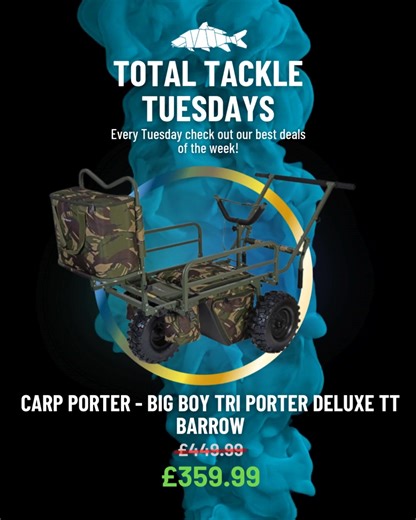 🎉 It's Total Tackle Tuesdays! 🎉🎣 For the next 24 hours only, grab the Carp Porter - Big Boy Tri Porter Deluxe TT Barrow for just £359.99! 🛍️ 🔻 Once the clock hits 12pm tomorrow, this deal is gone for good. Don't miss out on these unbeatable prices! ⏰🔥 ✨ Available in-store and online ✨ ➡️ https://www.total-fishing-tackle.com/carp-porter-big-boy-tri-porter-deluxe-tt-barrow ⬅️ #TotalFishingTackle #TFT #GetOutdoors #NewProducts #Explore #Fishing #Angling #CarpFishing #fish #Angling #Karpfen #C