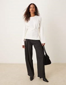 ASOS DESIGN lace-up side detail long sleeve t-shirt in cream | ASOS