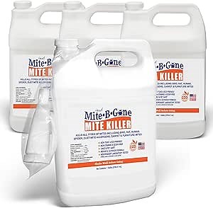 Mite Killer Treatment Spray Pack by Mite-B-Gone - Naturally Kills All Types of Mites, Human, Dust, Spider, Rat, Carpet & Bird Mites | Family & Pet Friendly | 1 Gal 4-Pack