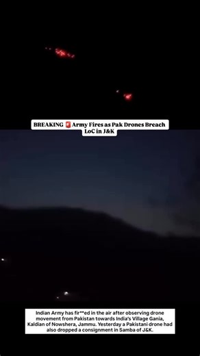 Ludhiana Live on Instagram: "🚨 BREAKING | Jammu & Kashmir 🇮🇳 Multiple drones from Pakistan were detected entering Indian territory near Gania & Kaldian villages in Nowshera. The Indian Army responded swiftly, engaging the drones using MMG & LMG fire 🔫🚁 ⚠️ This incident comes just a day after a drone dropped a consignment in Samba, raising serious security concerns. 👀 Situation is under close watch as forces remain on high alert. 🇮🇳 Army alert. Borders secure. 💪 #ludhianalive #india #bor