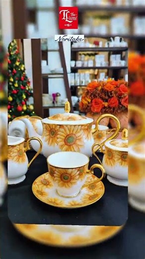 Elegant Noritake hand-painted tea set with sunflower motifs and 22kt gold accents. #teaceremony