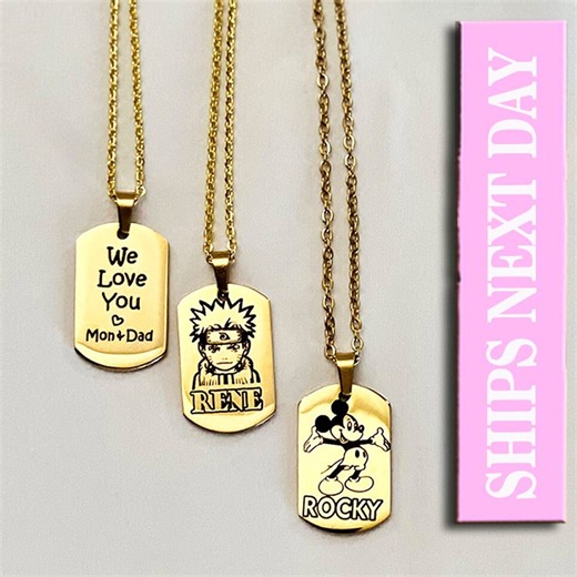 Character Necklace Dog Tag: Engraved Stainless Steel Pendant in a Gift in Box. - Etsy