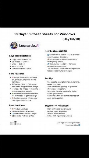 Leonardo AI Cheat Sheet for Windows 🎨 | Day 8 of 10 | Create Stunning AI Art in Seconds! #shorts