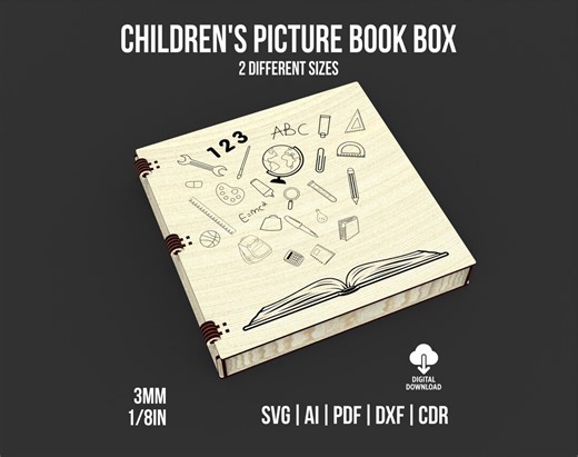 Children's Book Box Svg And Dxf Files For Laser Cutting Machines, Wooden Book Box