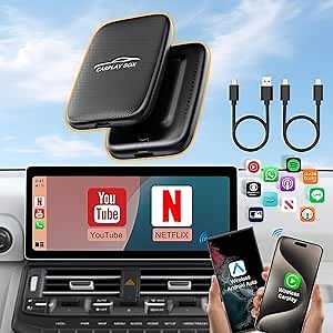 Rocketek Android Auto Wireless Adapter Built in YouTube,2 in 1 Carplay & Android Auto Convert Wired to Wireless CarPlay, 5GHz WiFi, TF Card,Carplay Adapter for iPhone/Android