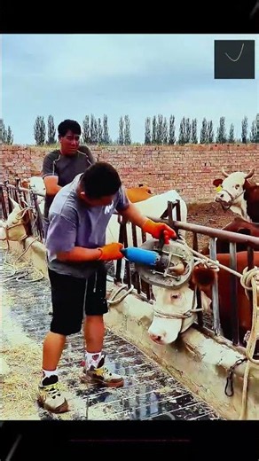 안전한 목장 관리를 위한 소 뿔 다듬기 작업 #worker #process #farm #cattle #cow