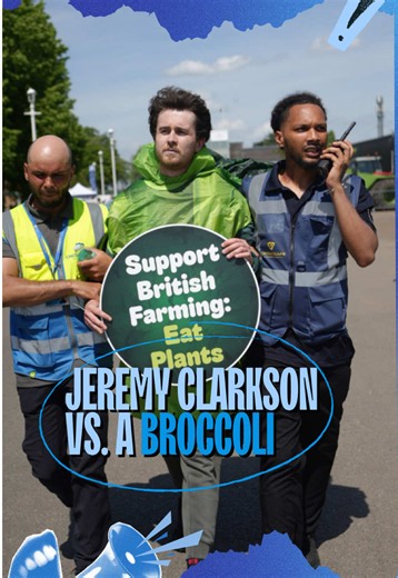 Jeremy Clarkson vs one giant broccoli was not on the Farm Fest bingo card. PETA’s cruciferous crusader joined the tractor parade to remind Clarkson - and everyone watching - that the future of farming is vegan. Support British farmers. Eat plants.