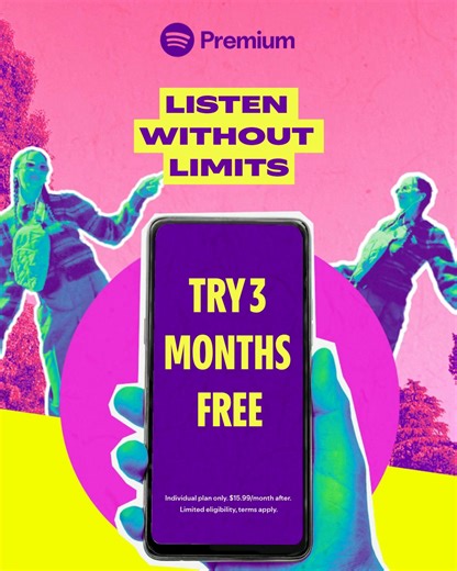 Choose Premium and listen to ad-free music without limits. | Spotify