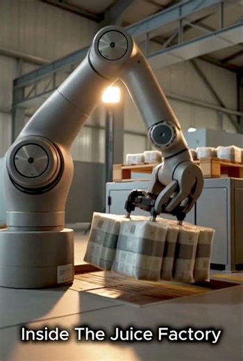 Robotic Palletizing of Finished Juice Packs – Automated Factory Flow