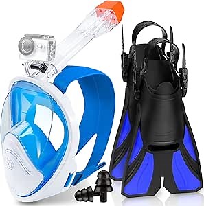 New UPGRADE Breathe Full Face Snorkel Mask for Adult Kids Men Women Snorkeling Gear Swimming Mask Underwater Breathing Anti Fog Anti-Leak Snorkeling Packages Diving Mask Set with Detach Dry Top System