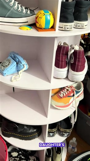 Rotating storage tower for small spaces that helps organize shoes, books, decor, and everyday