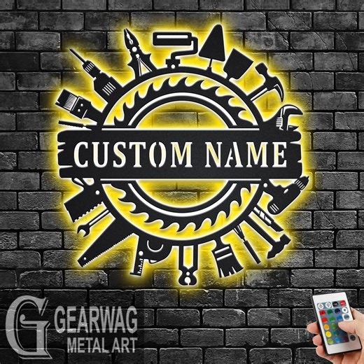 Custom Carpenter Name Metal LED Sign: Repair Tools Wall Art - Etsy