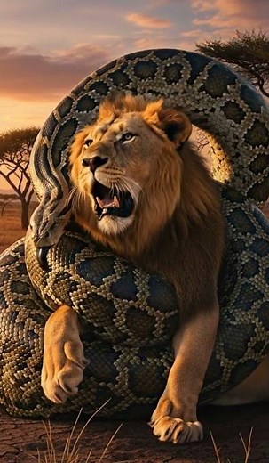 Giant python attacks lion! 😱 Can he escape?