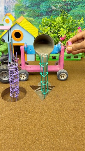 😱 Real Working Mini Tractor Making Cement Pillar | Amazing DIY Construction Machine 🚜 #shorts