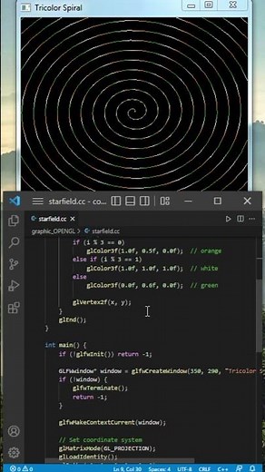 Tricolor Spiral Pattern using OpenGL C++ GLFW #coding#cppprogramming #opengl #glfw #petal #rainbow