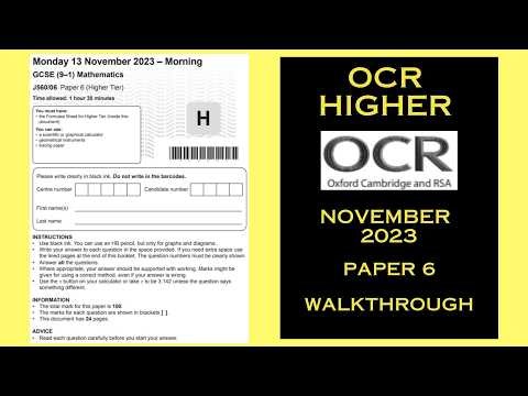 OCR GCSE Maths Higher - November 2023 - Paper 6 - Calculator - Worked Solutions / Walkthrough