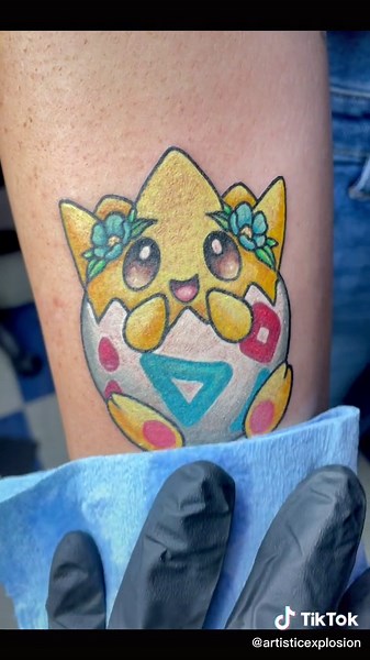 Pokedex entry #175 Togepi!! He’s always been my favorite and it was amazing to tattoo this cutie!! 😍😭 #fyp #foryou #whosthatpokemon #togepi #tattoo #tattooartist #tattootok #artist