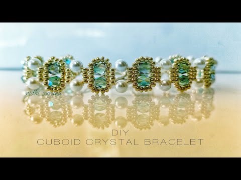 Cuboid Crystal & Pearl Bracelet/Choker, Beaded Jewelry making diy tutorial step by step.
