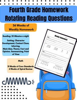 Fourth Grade Weekly Homework Bundle 36 Weeks of Reading & Math Practice