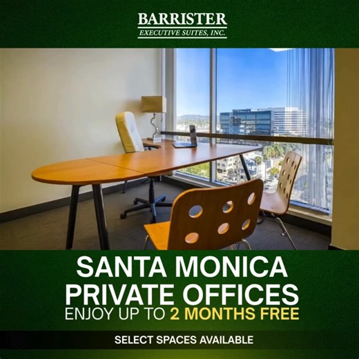 Secure a private office at 100 Wilshire, Santa Monica’s most iconic business address. Whether you’re a solo entrepreneur or a growing team, our flexible executive suites provide the professional environment you need to thrive. 🎁 Special Offer: Enjoy up to 2 MONTHS FREE on select spaces! Why choose 100 Wilshire? -Premier Ocean & City Views - Fully Furnished Private Offices - Professional On-site Management - Access to Meeting Rooms & Lounges 📍 Visit us today: https://barrister-suites.com #Santa