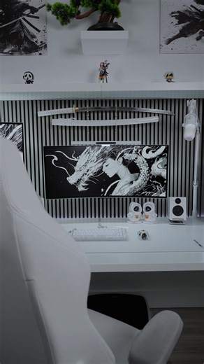 New look for the setup. Minimal, clean, and every detail matters. What do you think? 🤍🖤 . . . . . #gamer #pcgaming #gamingroom #setup #desksetup