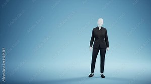 Cyborg in the studio. feMale robot in black business suit. Concept of robotization, the replacement of human labor. Robots occupy jobs. Realistic cyborg face, 3d render animation