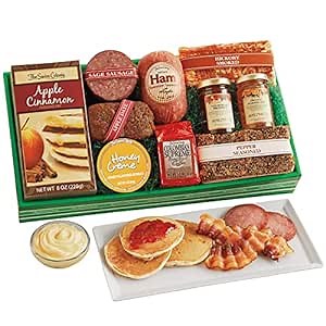 The Swiss Colony Christmas Breakfast Box - Apple Cinnamon Pancake Mix, Ham Summer Sausage, Hickory Smoked Bacon, Strawberry Preserves, Coffee, and More