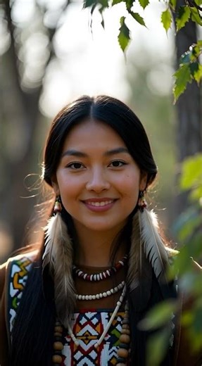 Beautiful young Native American woman in traditional attire, cultural heritage portrait