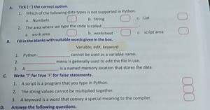 A. Tick (✓) the correct option.1. Which of the following data ... | Filo