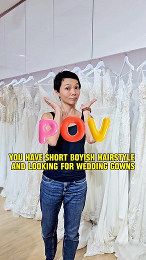 4.3K views · 12 reactions | Discover how brides with short, boyish hair can find the perfect wedding gown. From wedding gowns to evening dresses, we showcase diverse styles that complement short hair, proving that every bride can radiate confidence and individuality on their special day. #shorthairbrides #wedding #weddingdress #gowninspiration #bride #bridal | Yikeshu Photography Studio | Facebook