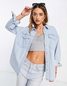 Vero Moda oversized denim shirt in light blue | ASOS