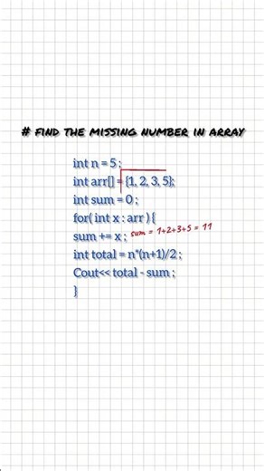 Missing Element in Array | Find Missing Number in C++ #shorts
