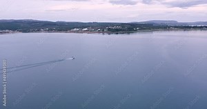Speedboat advances in lake, Brazil, reservoir of Furnas hydroelectric plant