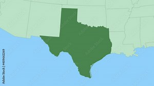 Map of Texas with pin of country capital. Texas Map with neighboring countries in green color.